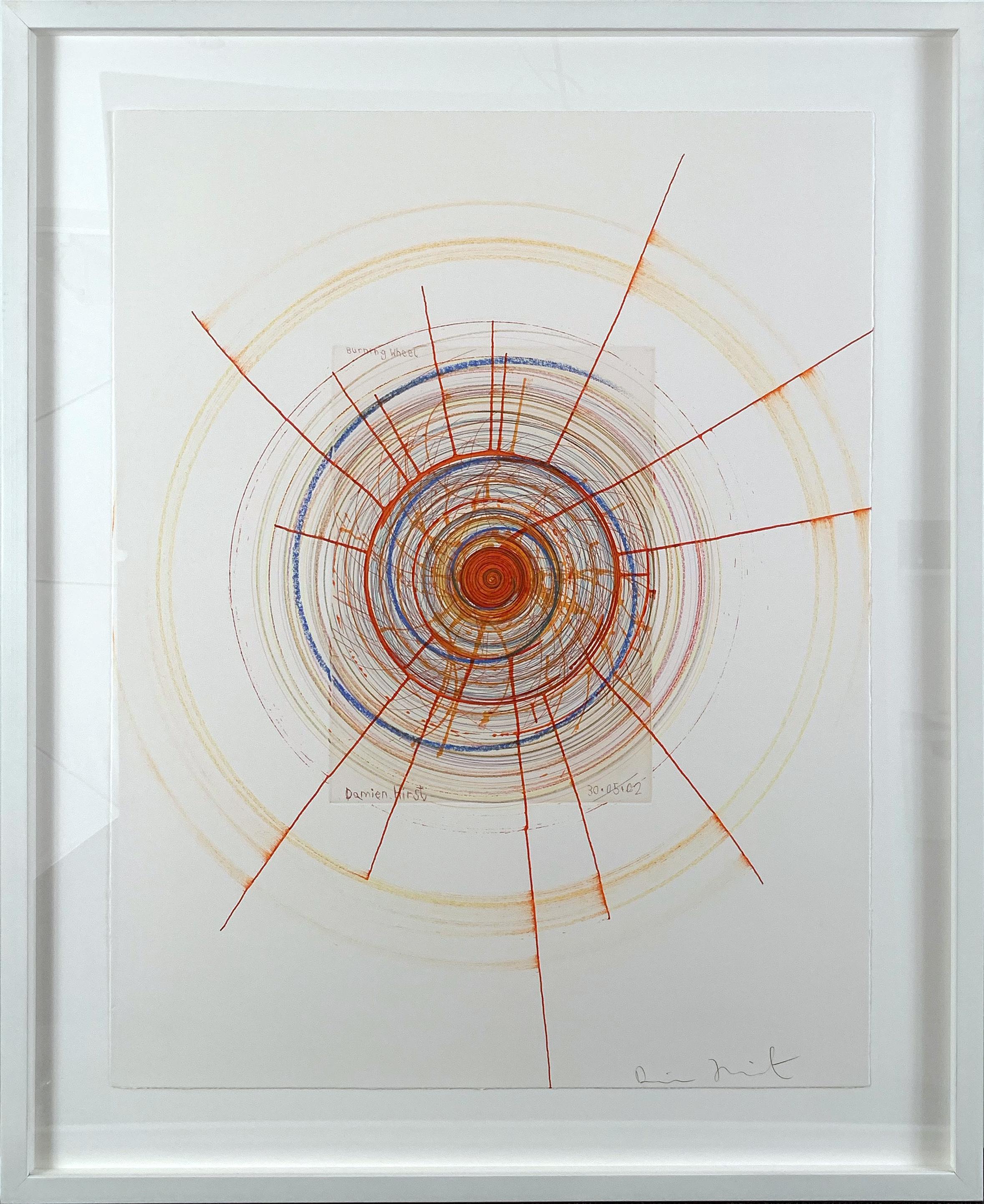 Damien Hirst Abstract Drawing - In A Spin (Unique) Burning Wheel 