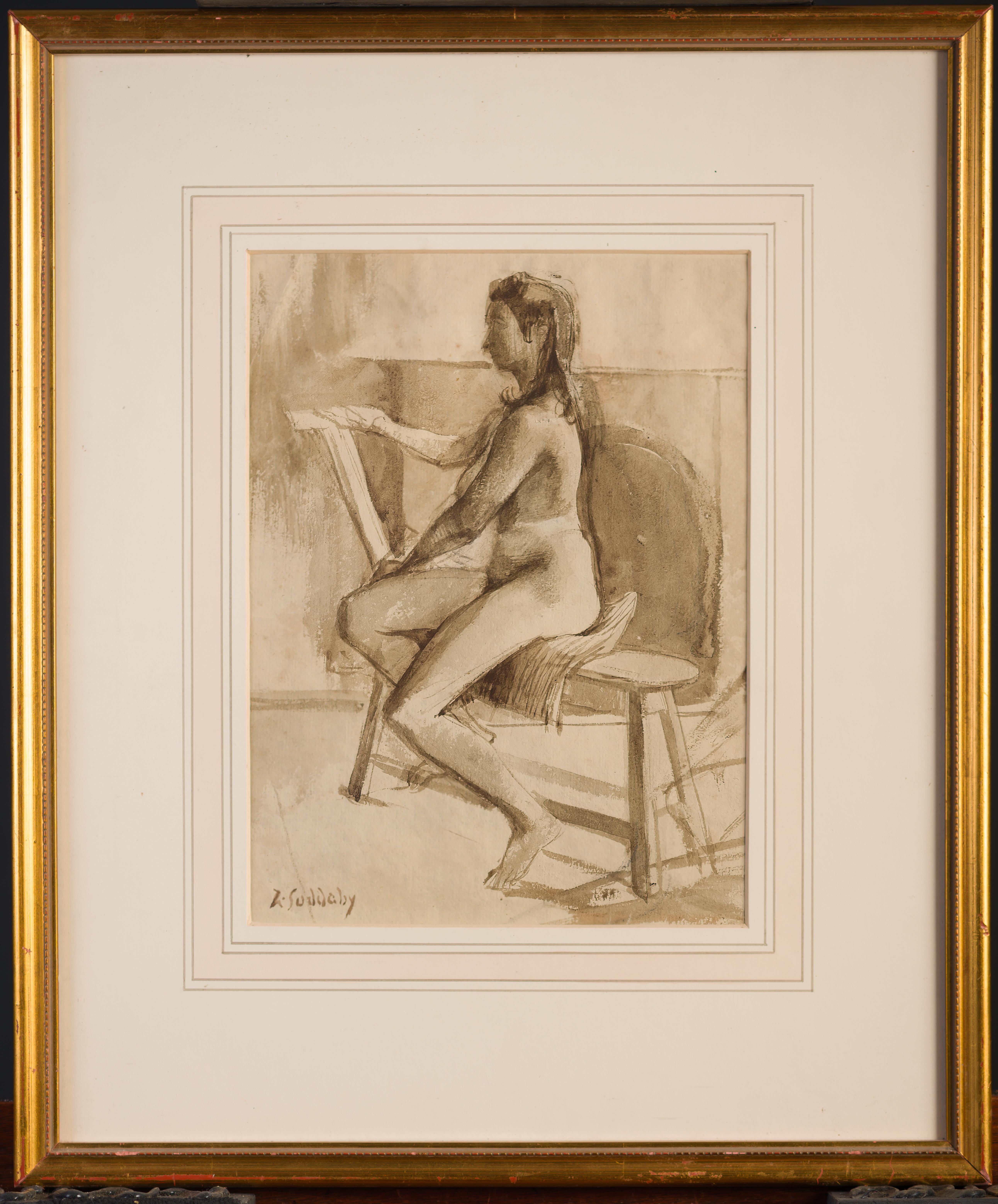 Roland Suddaby Nude – Kunstschule Studie eines sitzenden Aktes