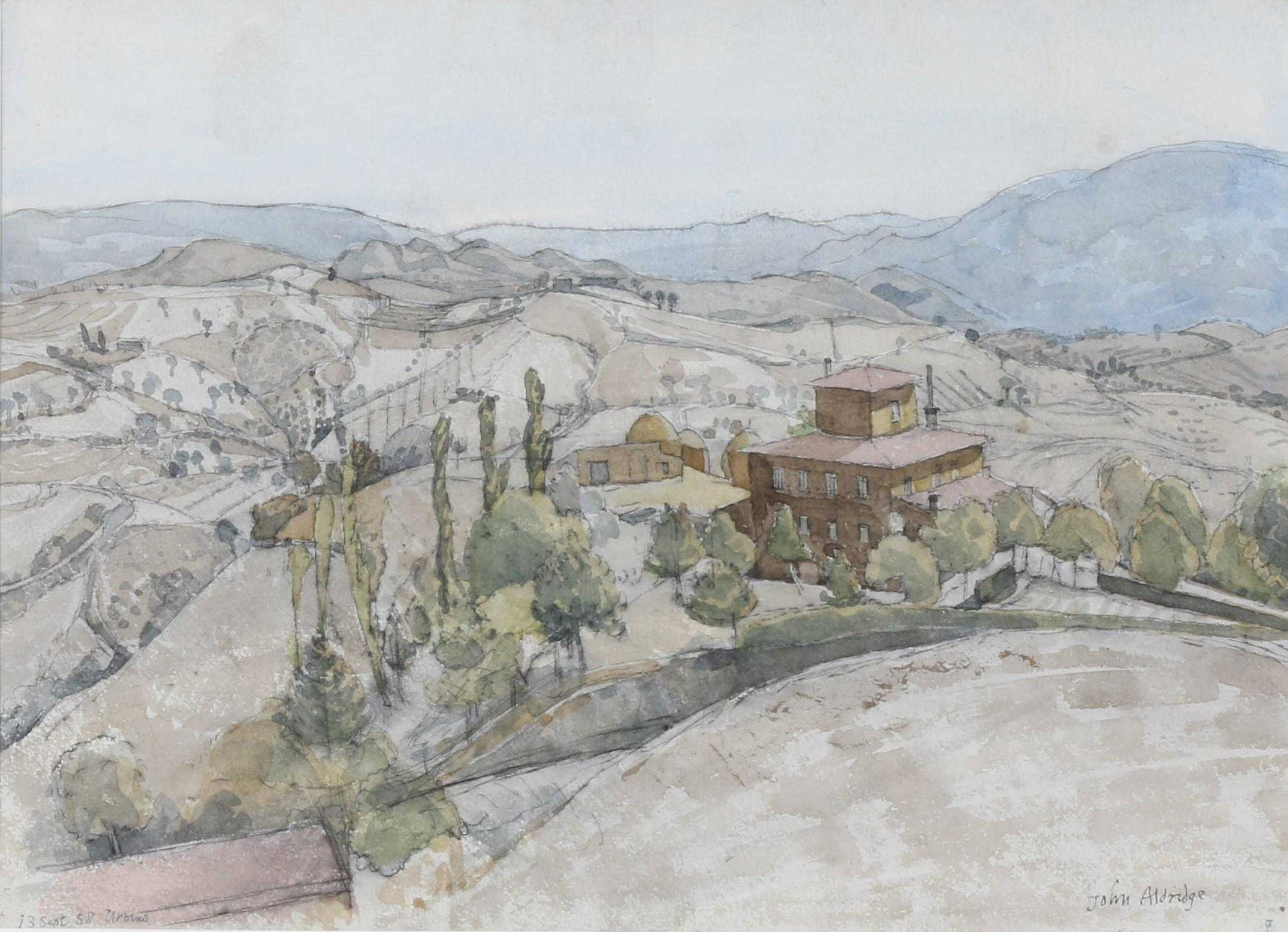 John Arthur Malcolm Aldridge R.A. 1905-1983, was an English watercolor and oil painter, designer and art teacher. He visited Northern Italy during the summer holidays for many years, this landscape had been drawn and painted several times over an