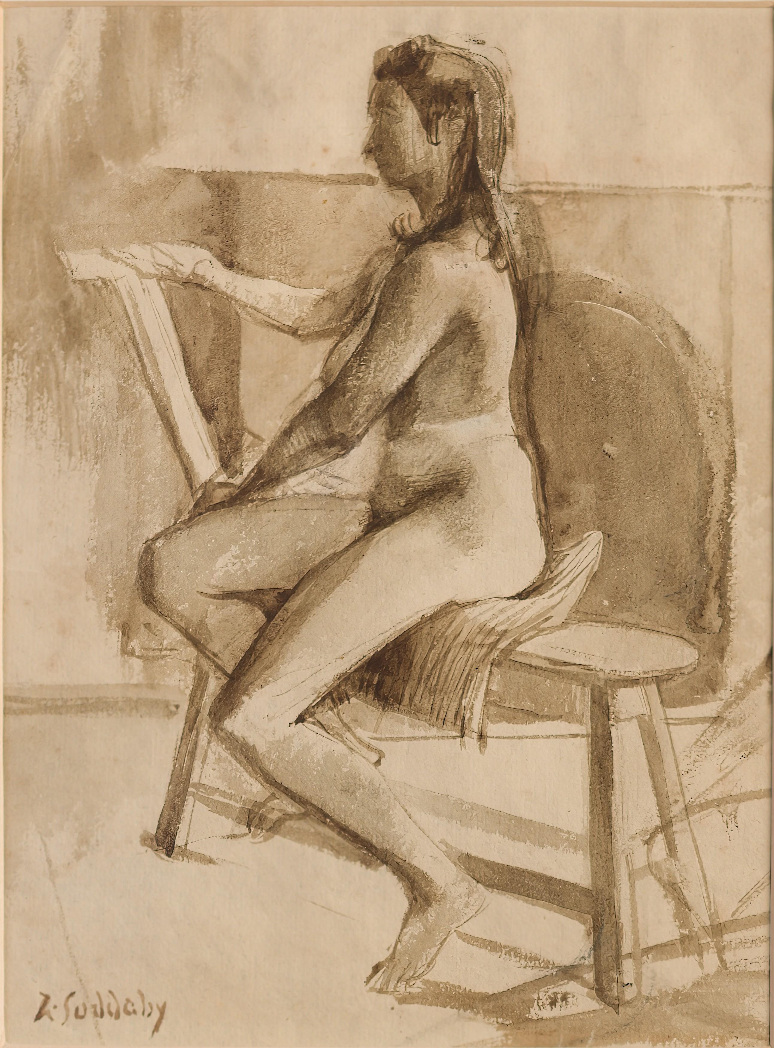 Kunstschule Studie eines sitzenden Aktes – Art von Roland Suddaby