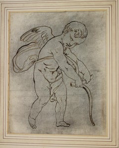 Cupid carving his bow