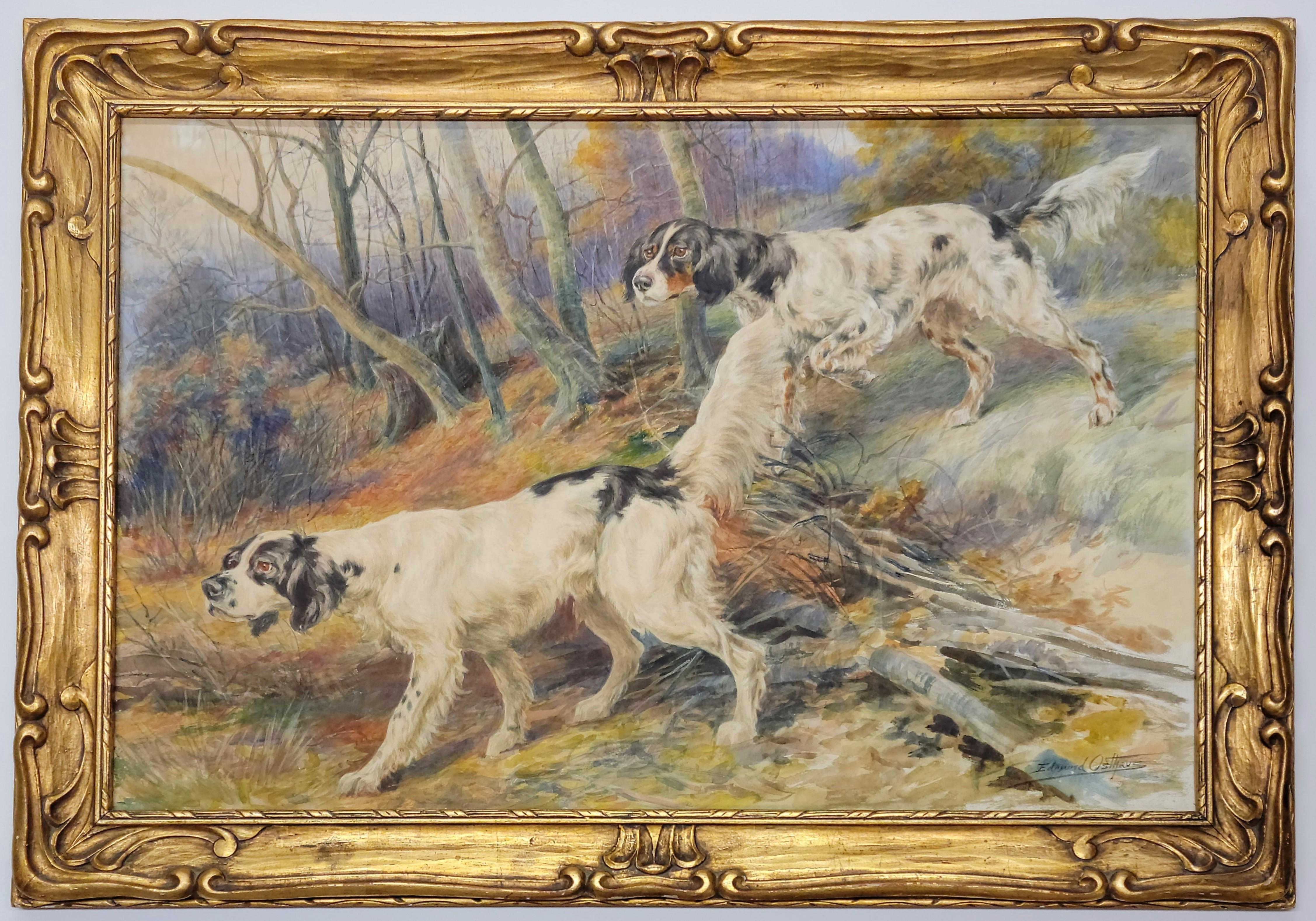 Two Setters in a Landscape, Circa 1918, Hunting Dog Art, Period Dog Portrait
