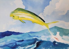 The One That Didn't Get Away (Mahi-mahi) Watercolor by Chet Reneson, Fishing Art