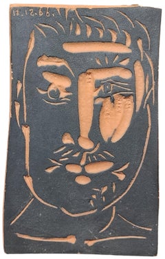 Visage d'homme, 1966 by Pablo Picasso, Red earthenware clay Plaque, Cermaics