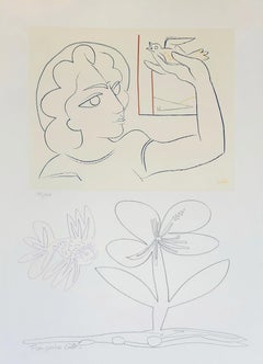 Happy Happiness, dessin et lithographie d'origine de Francoise Gilot, 1980