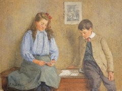A Game of Patience, 1900 Watercolor by RFB Frederick McNamara Evans