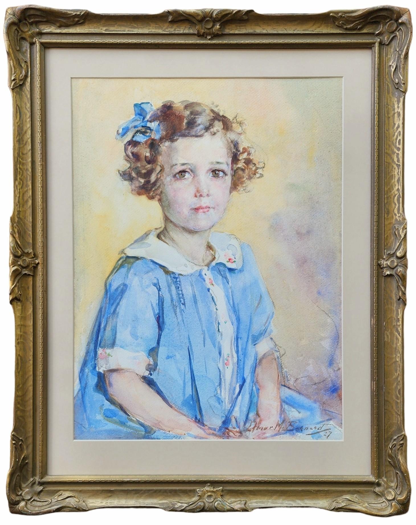 Portrait of Lois B. Murphy, Little Girl, Blue Dress, 1920s Portrait - Art by Elinor M. Barnard