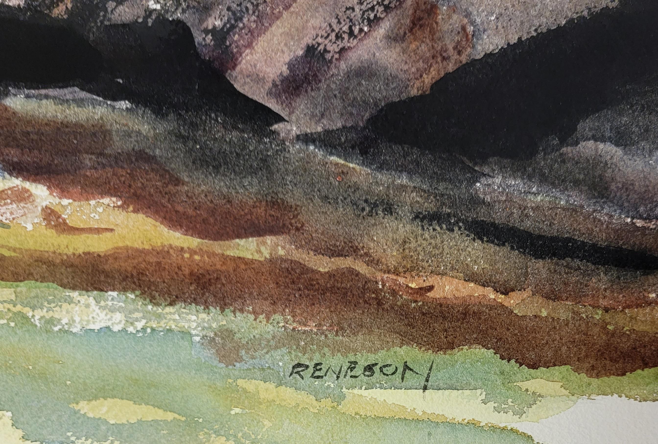 Aquarelle « Boys Fishing From a Log » de Chet Reneson, Old Lyme, Connecticut en vente 2
