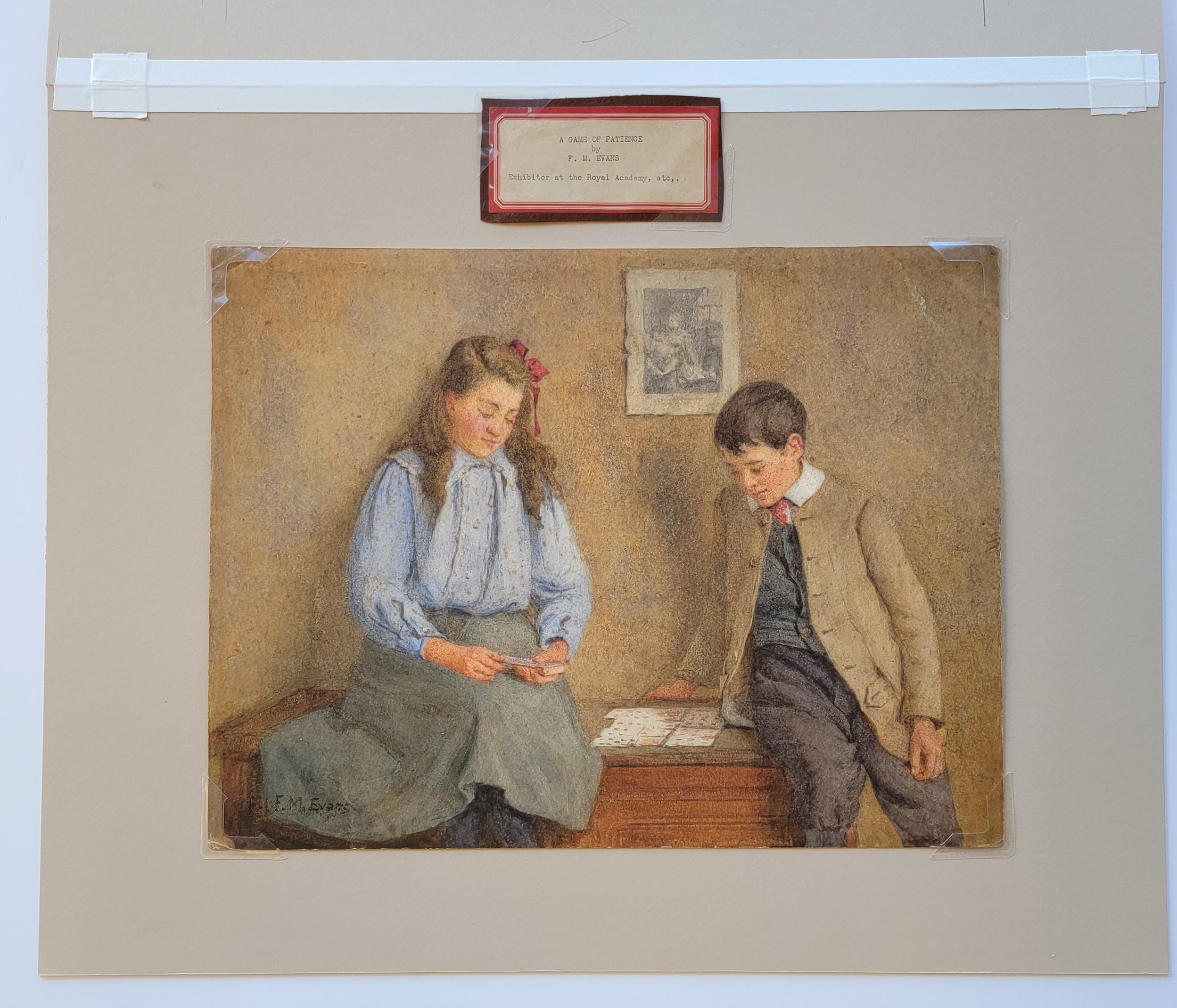 A Game of Patience, 1900 Watercolor by RFB Frederick McNamara Evans For Sale 2