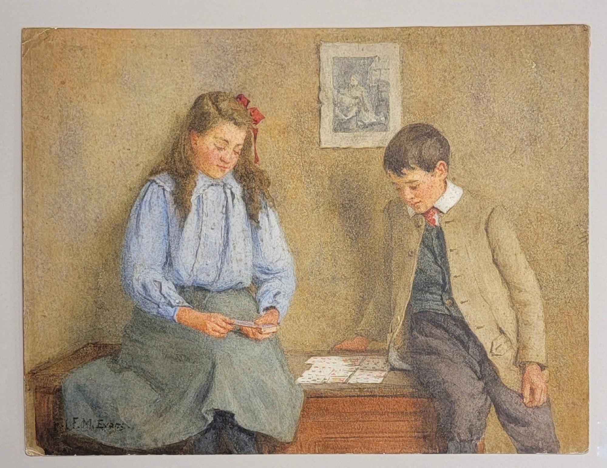 A Game of Patience, 1900 Watercolor by RFB Frederick McNamara Evans For Sale 4