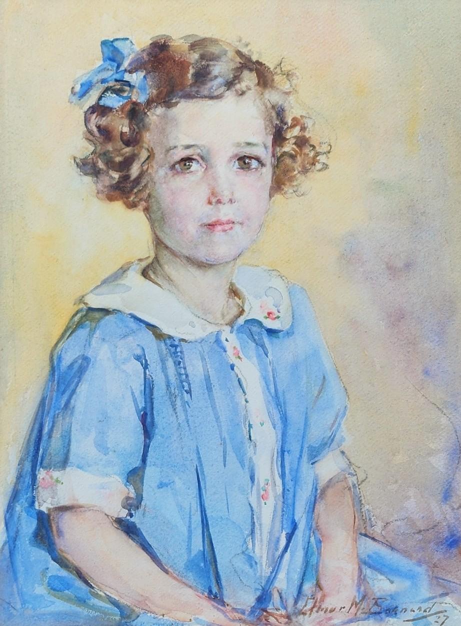 Porträt von Lois B. Murphy, Kleines Mädchen, Blaues Kleid, 1920er Jahre, Porträt – Art von Elinor M. Barnard