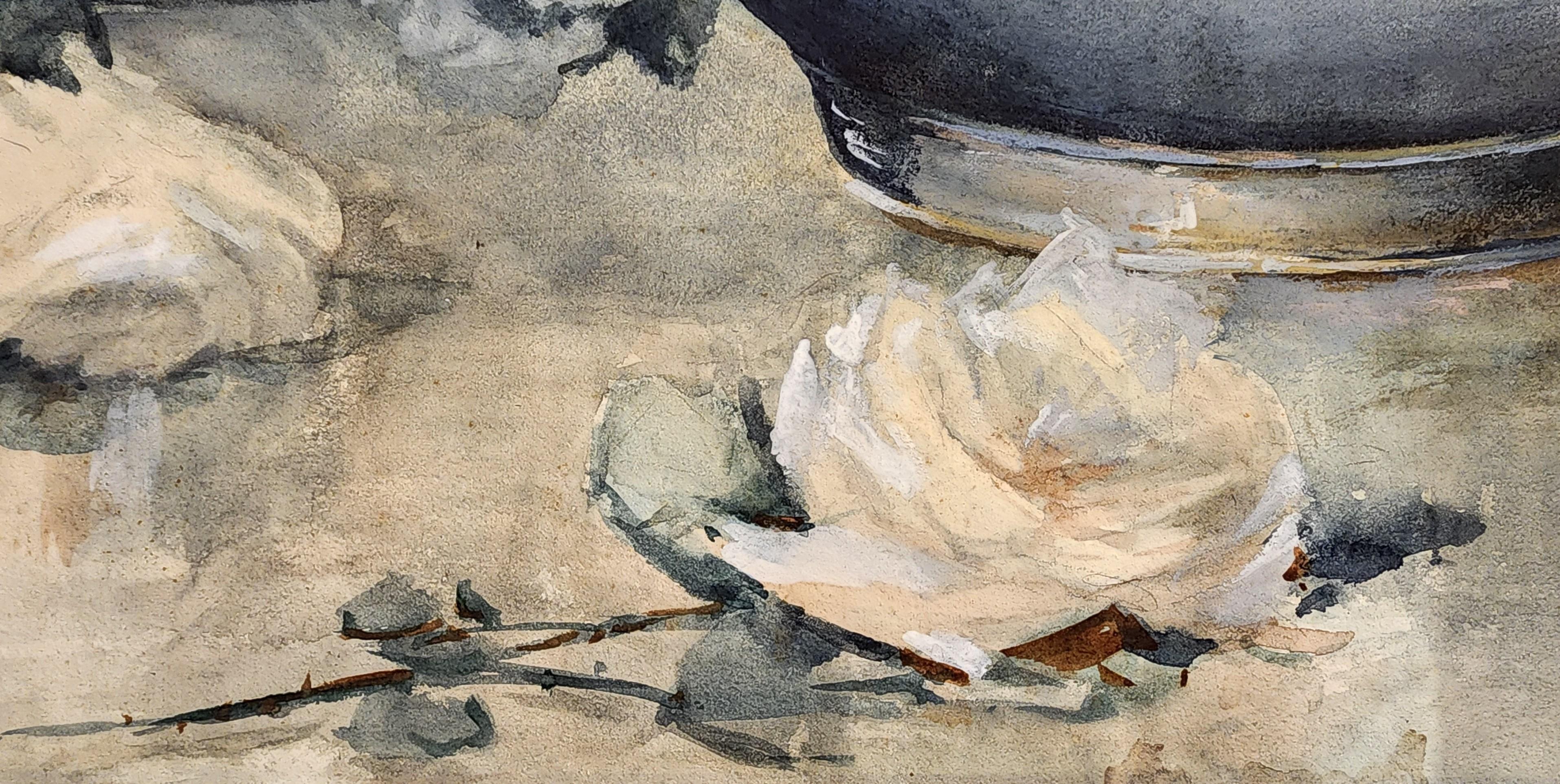 Wonderful Early 20th Century Watercolor of a Bowl of White Roses, Woman Artist 2