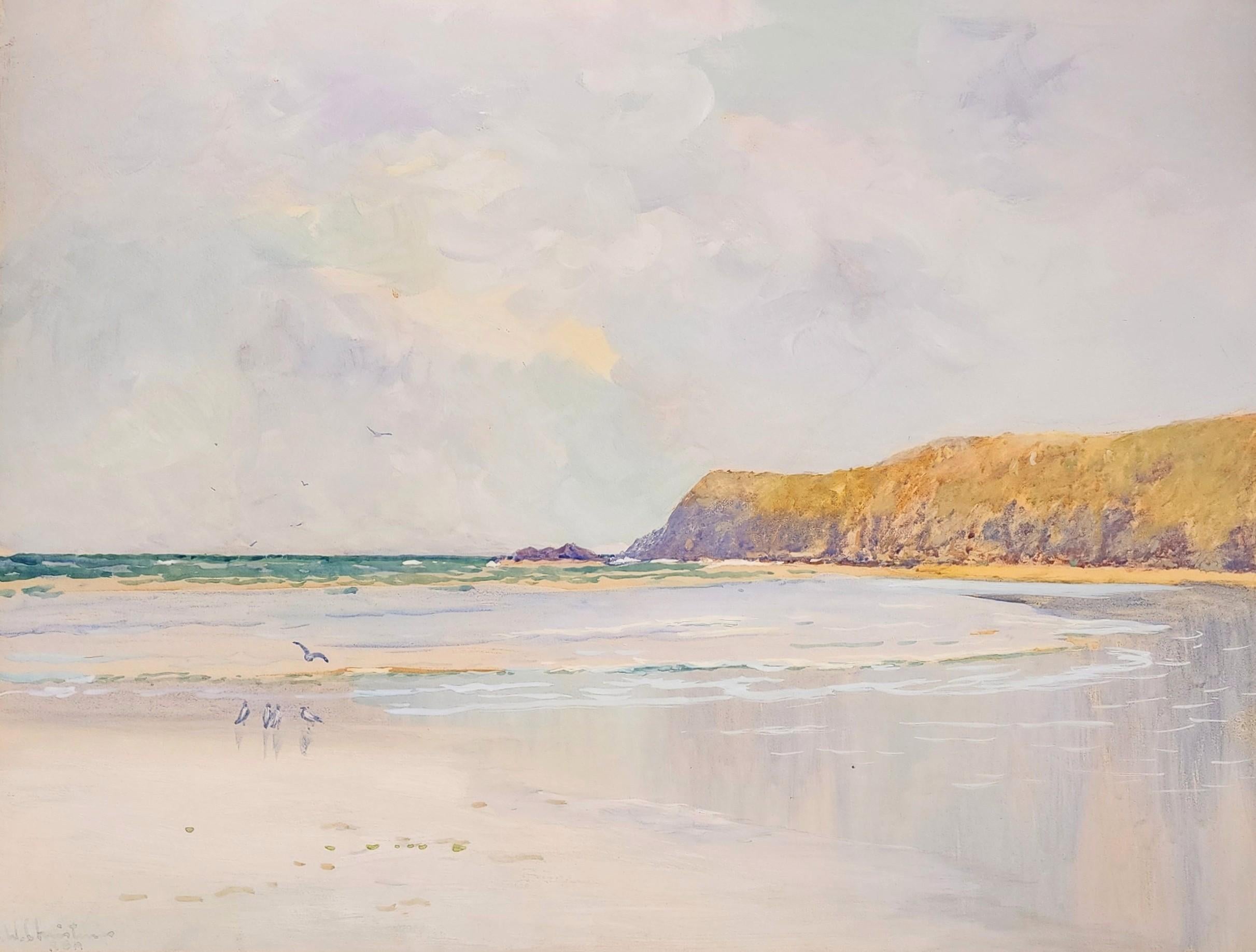 Moss Beach, Californie, San Francisco, paysage de la côte ouest, côte océanique - Art de Ernest William Christmas 
