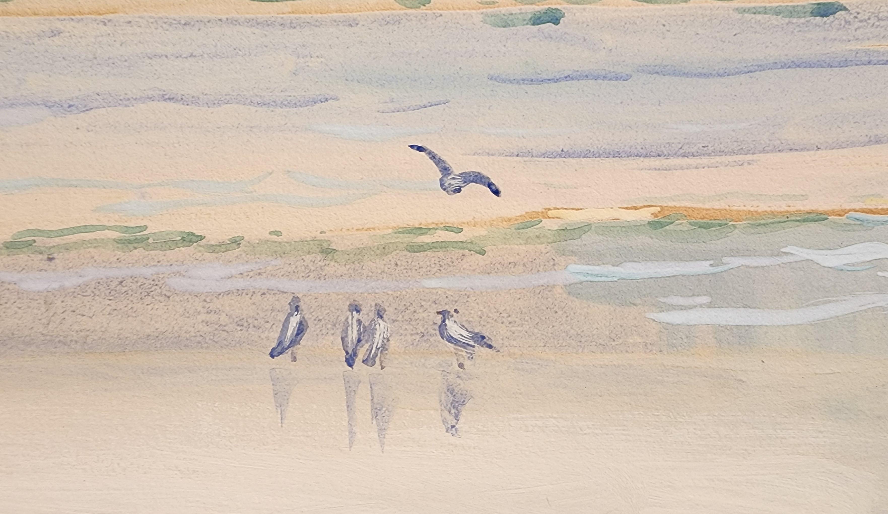 Moss Beach, Californie, San Francisco, paysage de la côte ouest, côte océanique - Beige Landscape Art par Ernest William Christmas 