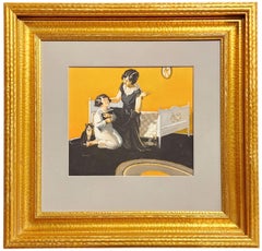 Reading Before Bed, Original Illustration, Mother, Daughter, Cat, Book Worm