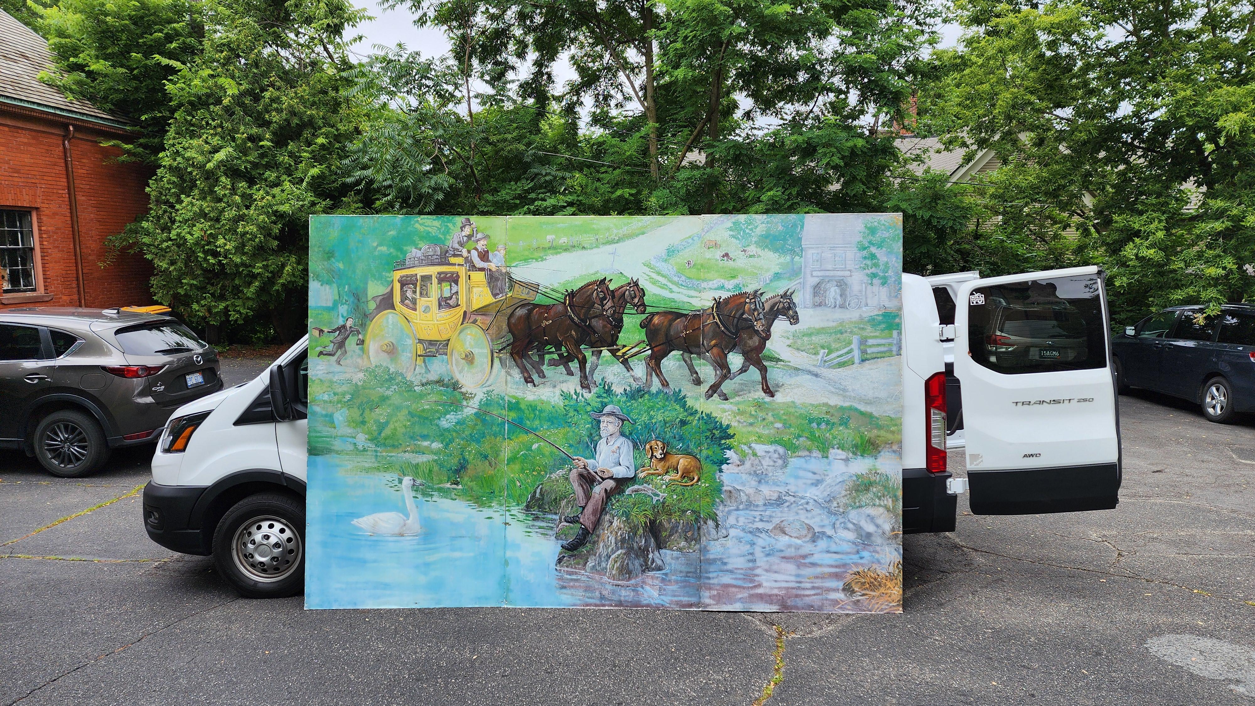 View of Bygone Days, Large Old-Timey Mural Painting, Restaurant / Venue Art - Brown Landscape Art by Unknown