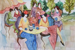 ITZCHAK TARKAY «GARDEN PARTY » ORIGINAL WATERCOLOR 22"X15"