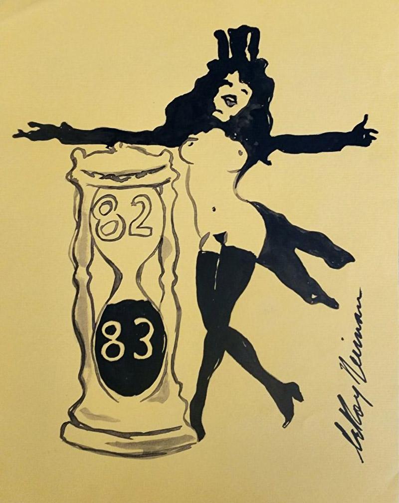 Original Tinte und Aquarell „Femling - Happy New Year 1982“ von LeRoy Neiman