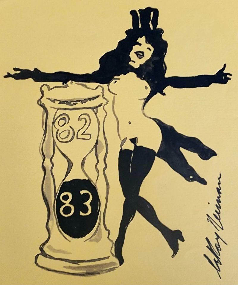 LeRoy Neiman 'Femling - Happy New Year 1982' Original ink & watercolor - Art by Leroy Neiman