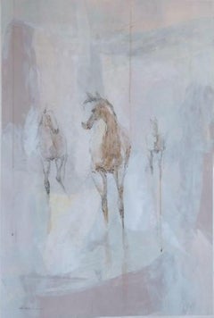 Dessin au fusain avec aquarelle sur papier de chevaux Freedom Ride II
