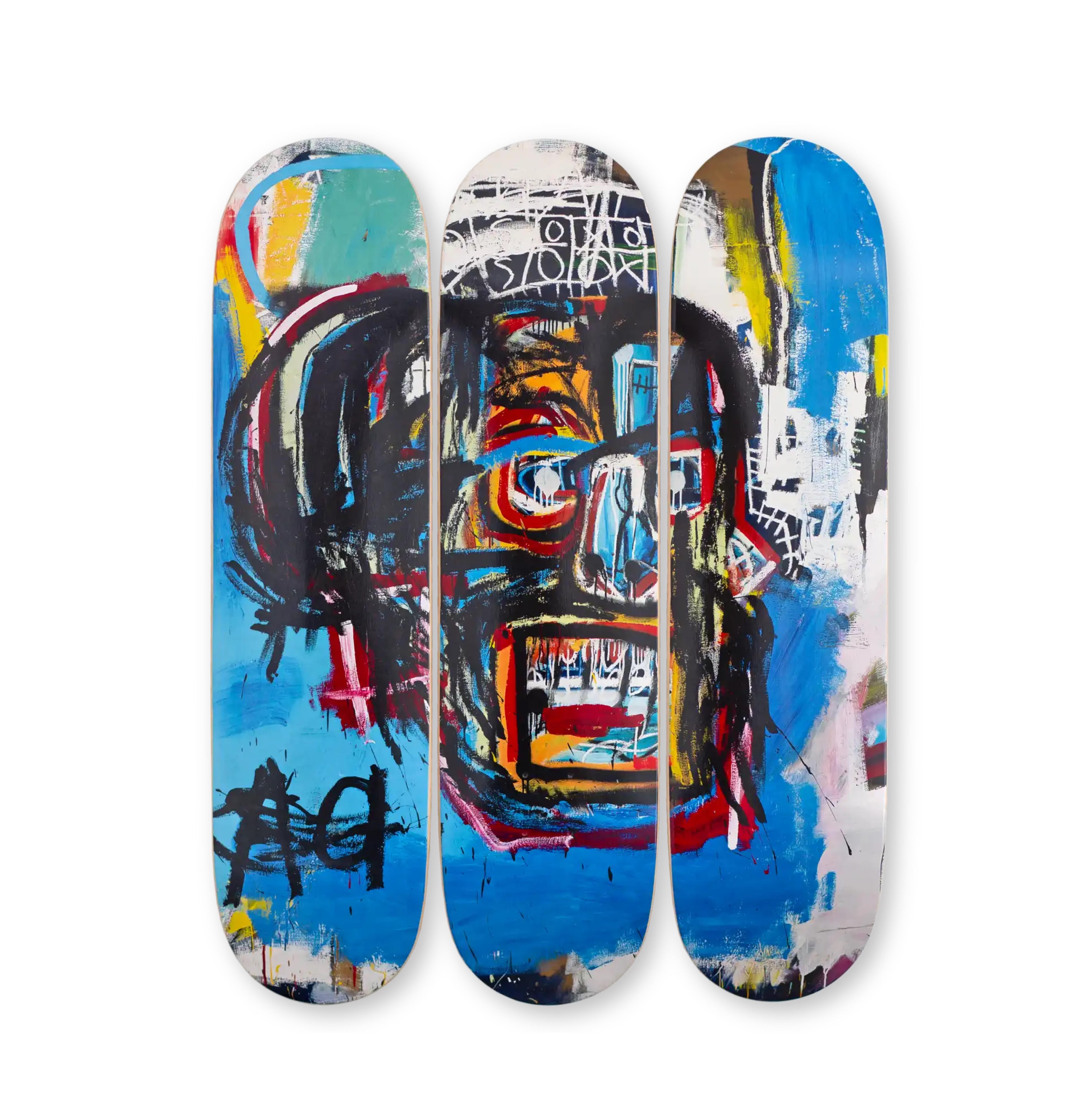 Jean-Michel Basquiat
Untitled Head (Skull 2) - Set of 3 skate decks
Made of 7 ply Grade A Canadian Maple Wood
31 1/2 × 7 9/10 in  80 × 20 cm (each deck)
