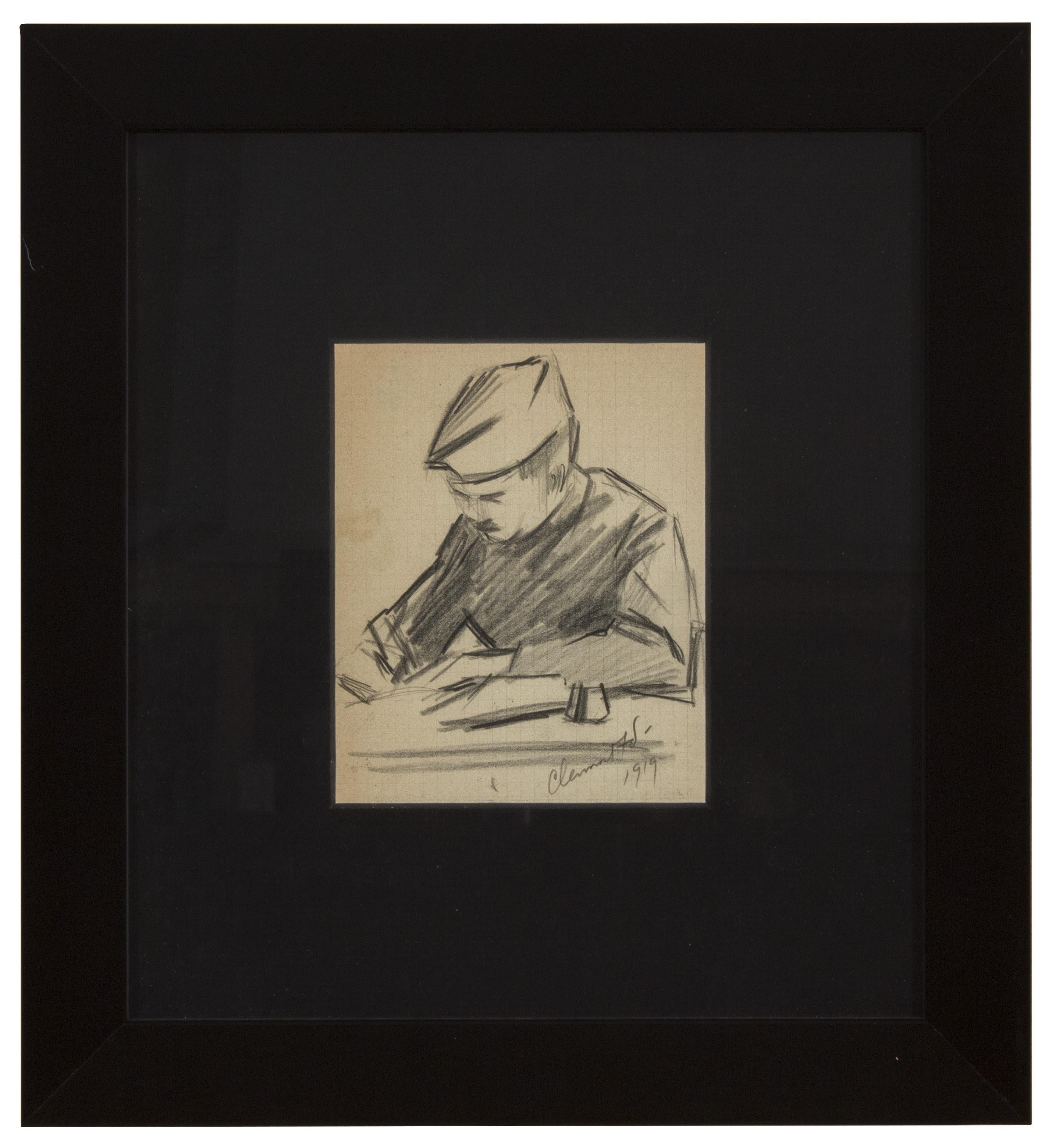 Julius Bloch Figurative Art - Sketch of a Man Writing or Drawing