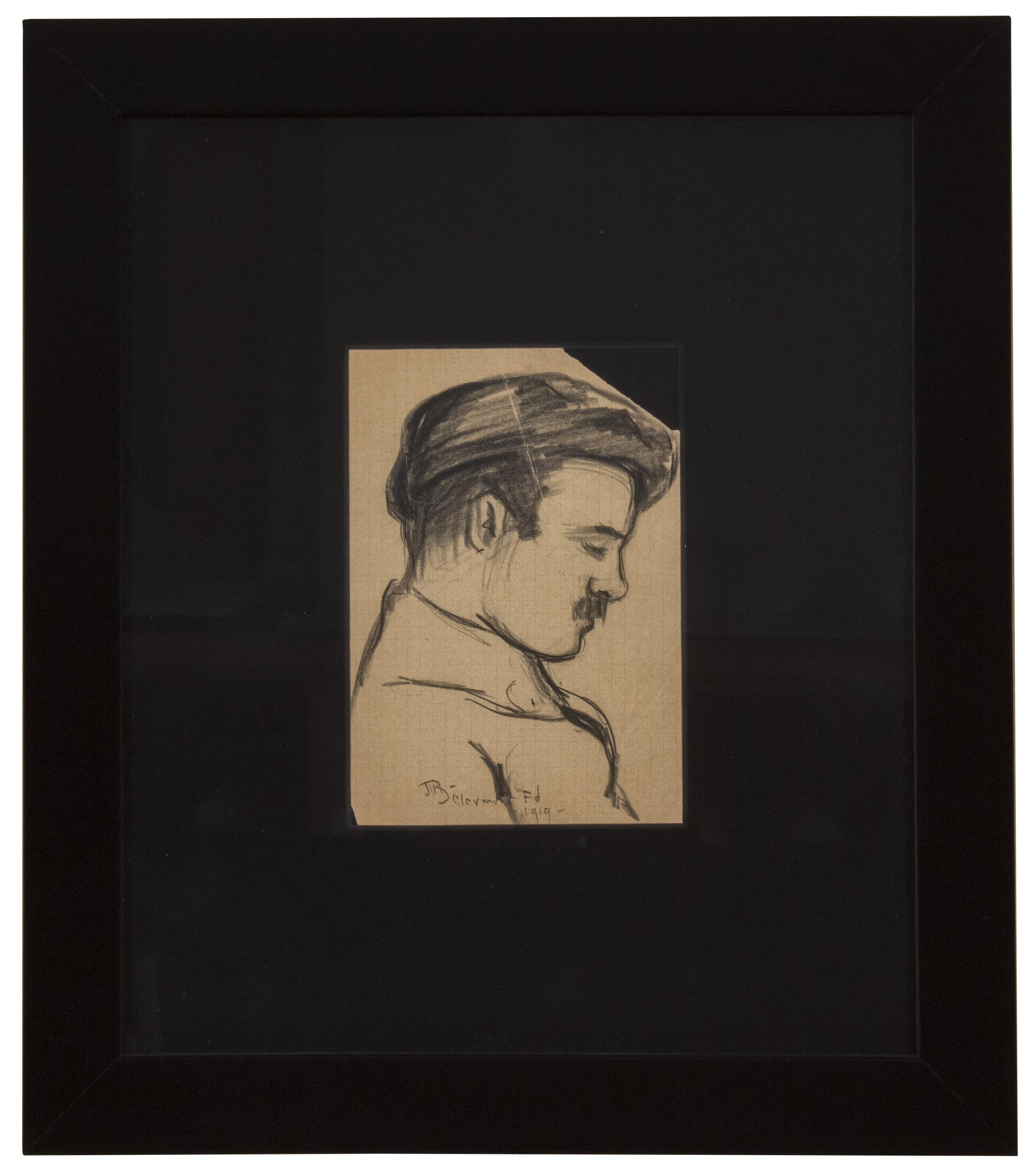 Julius Bloch Figurative Art - Profile of a Man with a Hat