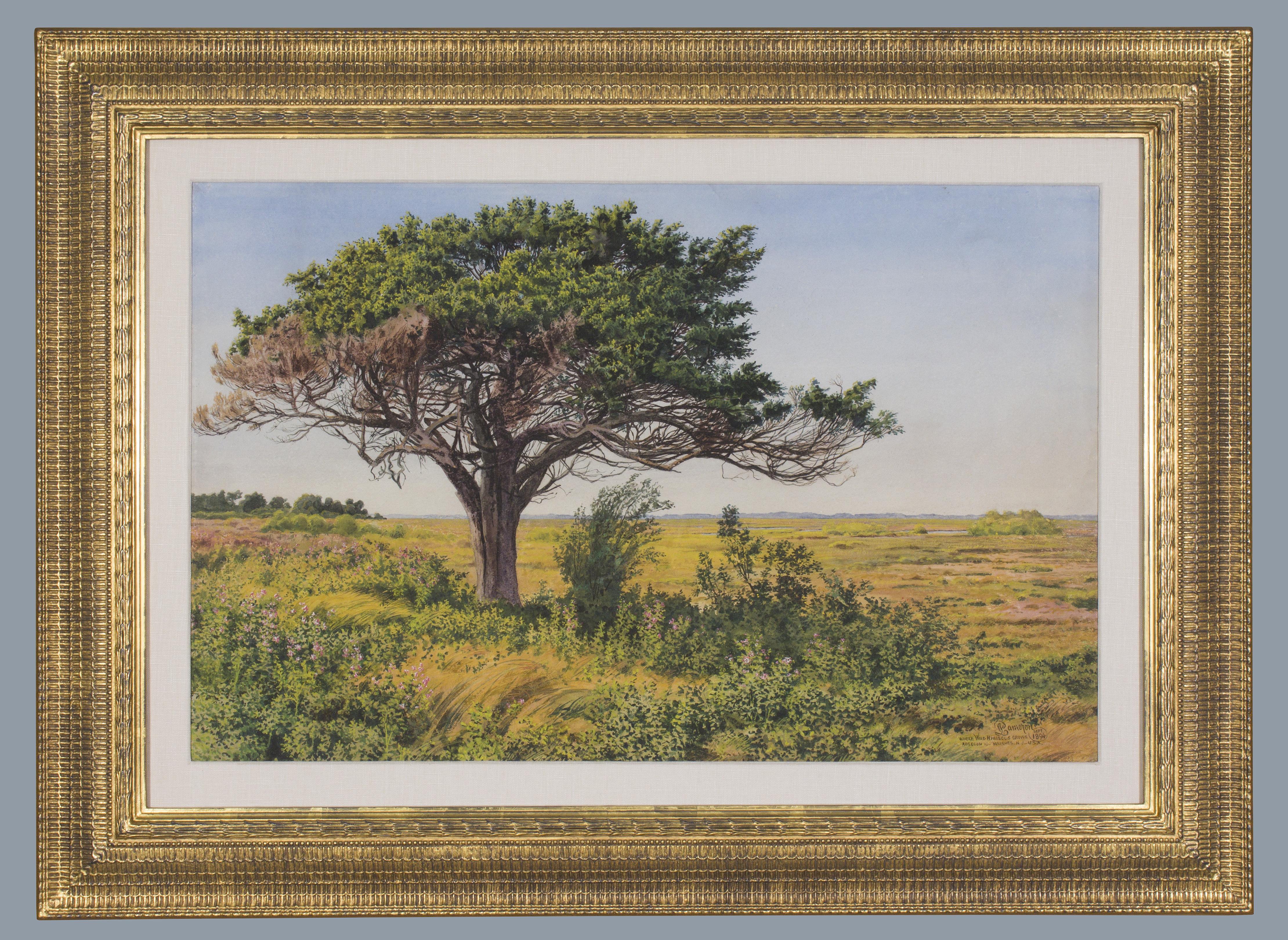 Peter Caledon Cameron Landscape Art - Where Wild Hibiscus Grows, Absecon Island, NJ, Watercolor of Jersey Shore 1894