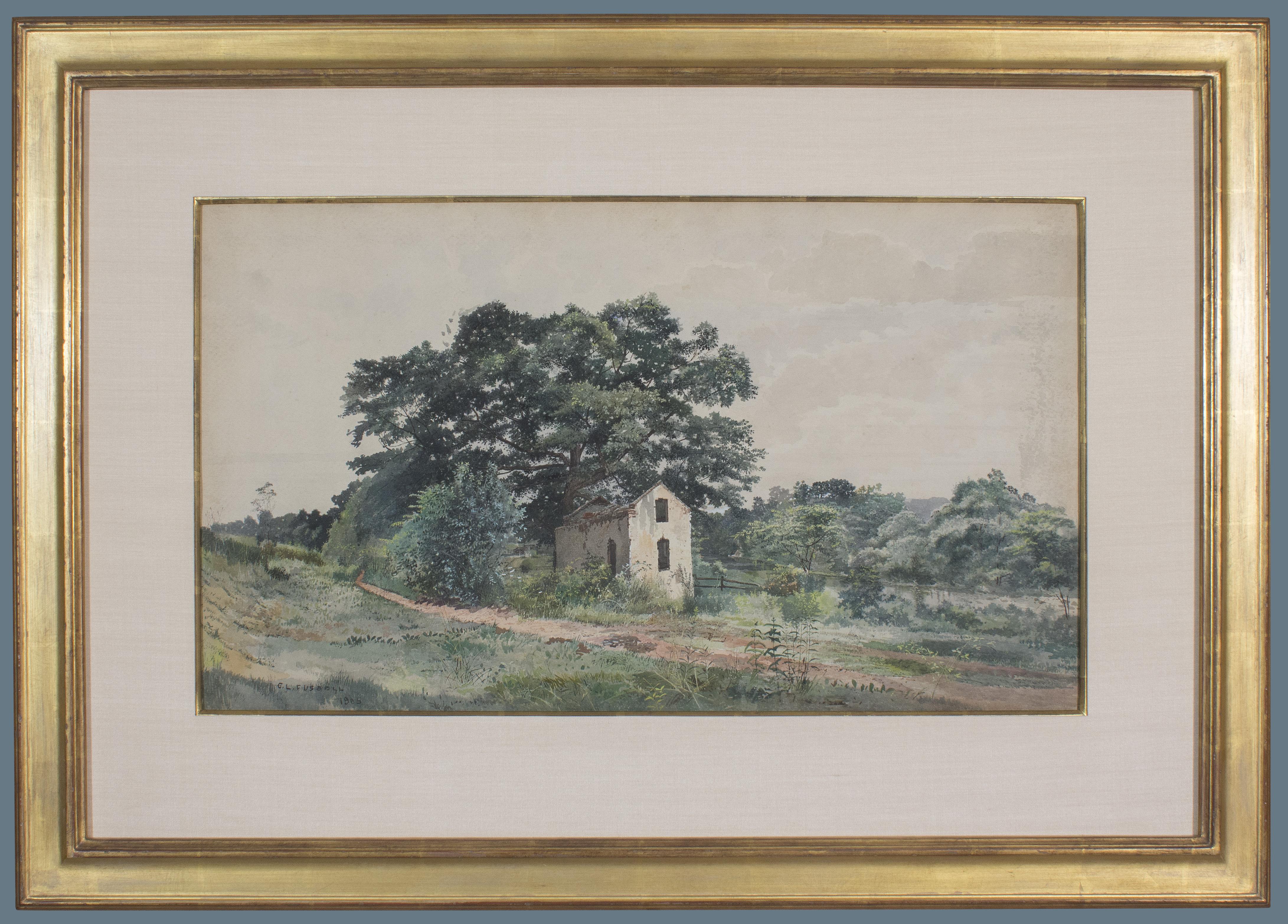 Charles Lewis Fussell Landscape Art – Abandoned House on Country Road – Delaware County, PA