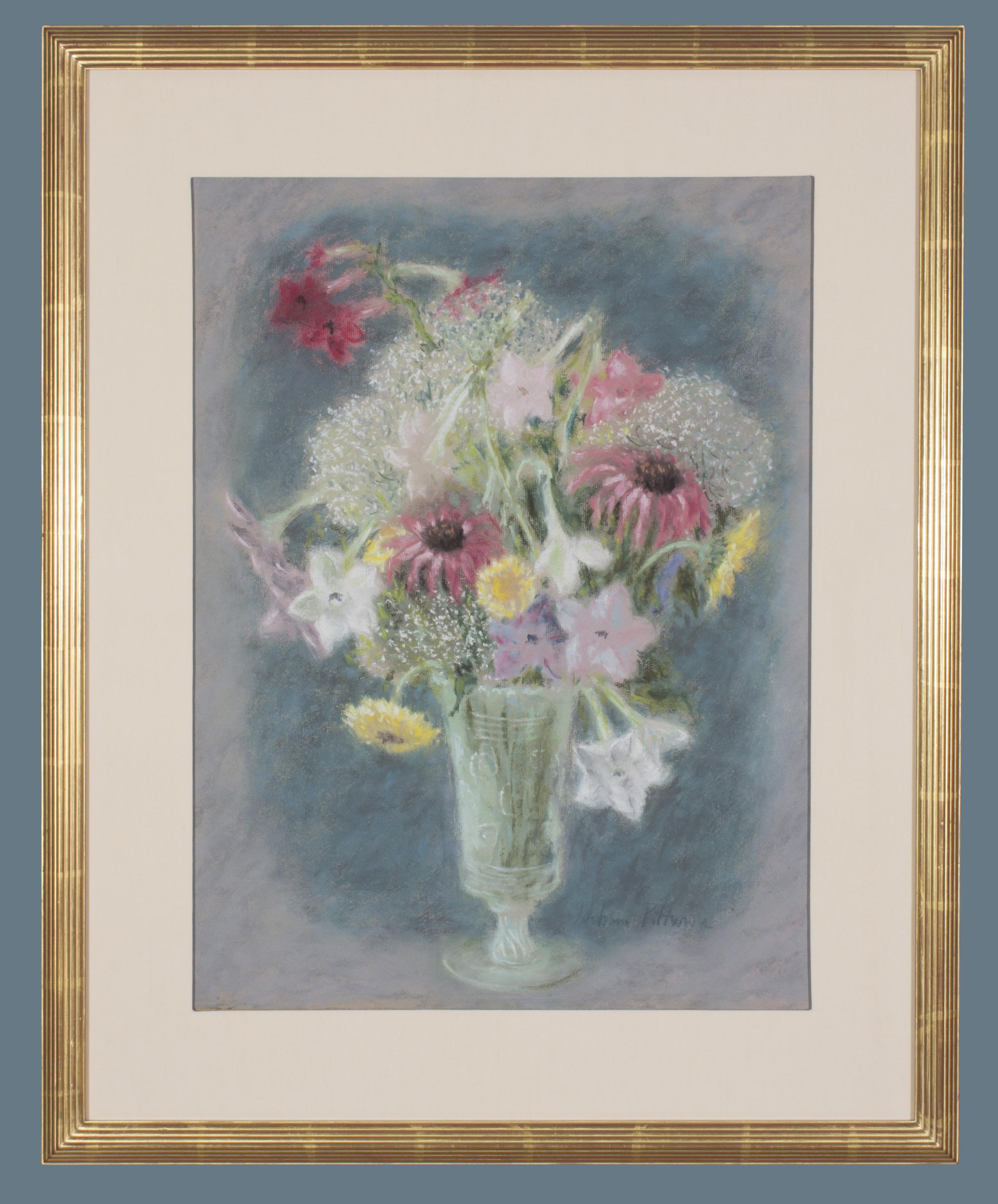 Vase en forme de bouquet dans un verre - un pastel de Hobson Pittman