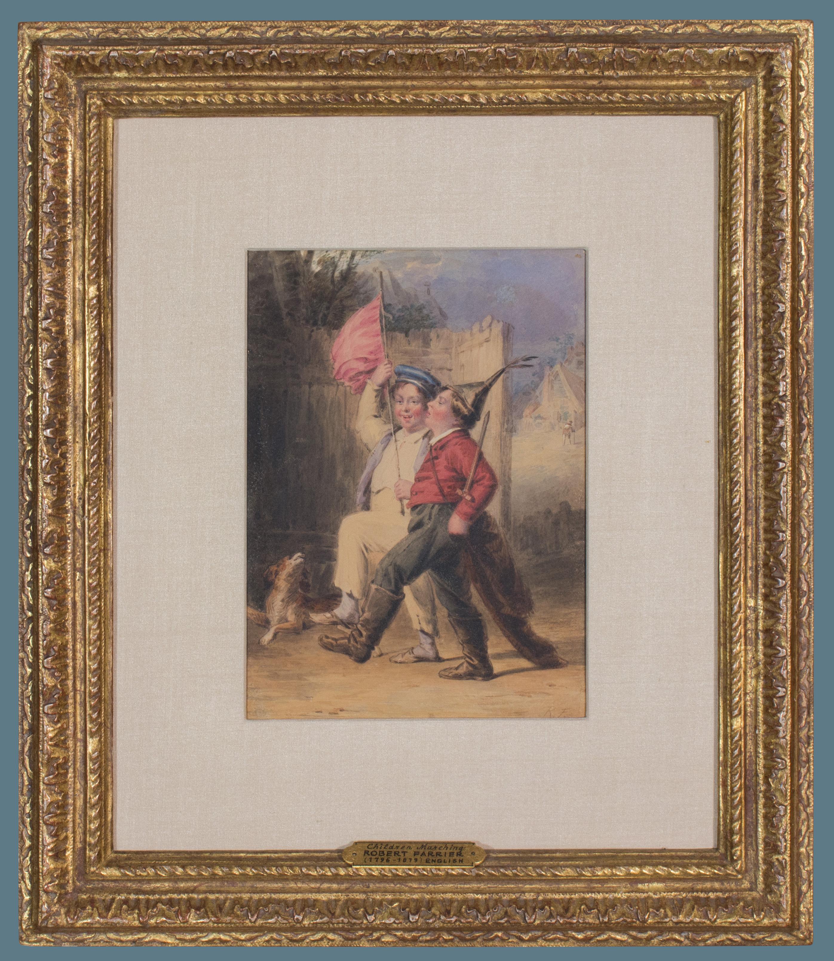 Robert Farrier
(English, 1796-1879)
Children Marching

Watercolor on paper, 9 x 6 1/2 inches
Signed at lower right: "R.F."

Robert Farrier exhibited regularly at the Royal Academy beginning in 1818. His work is represented in the collection of the