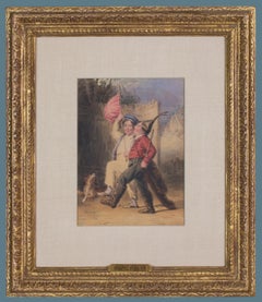 Children Marching: a 19th century watercolor by English artist Robert Farrier