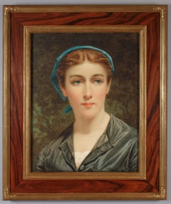 Antique Woman with a Blue Kerchief: watercolor by Irish artist Magrath