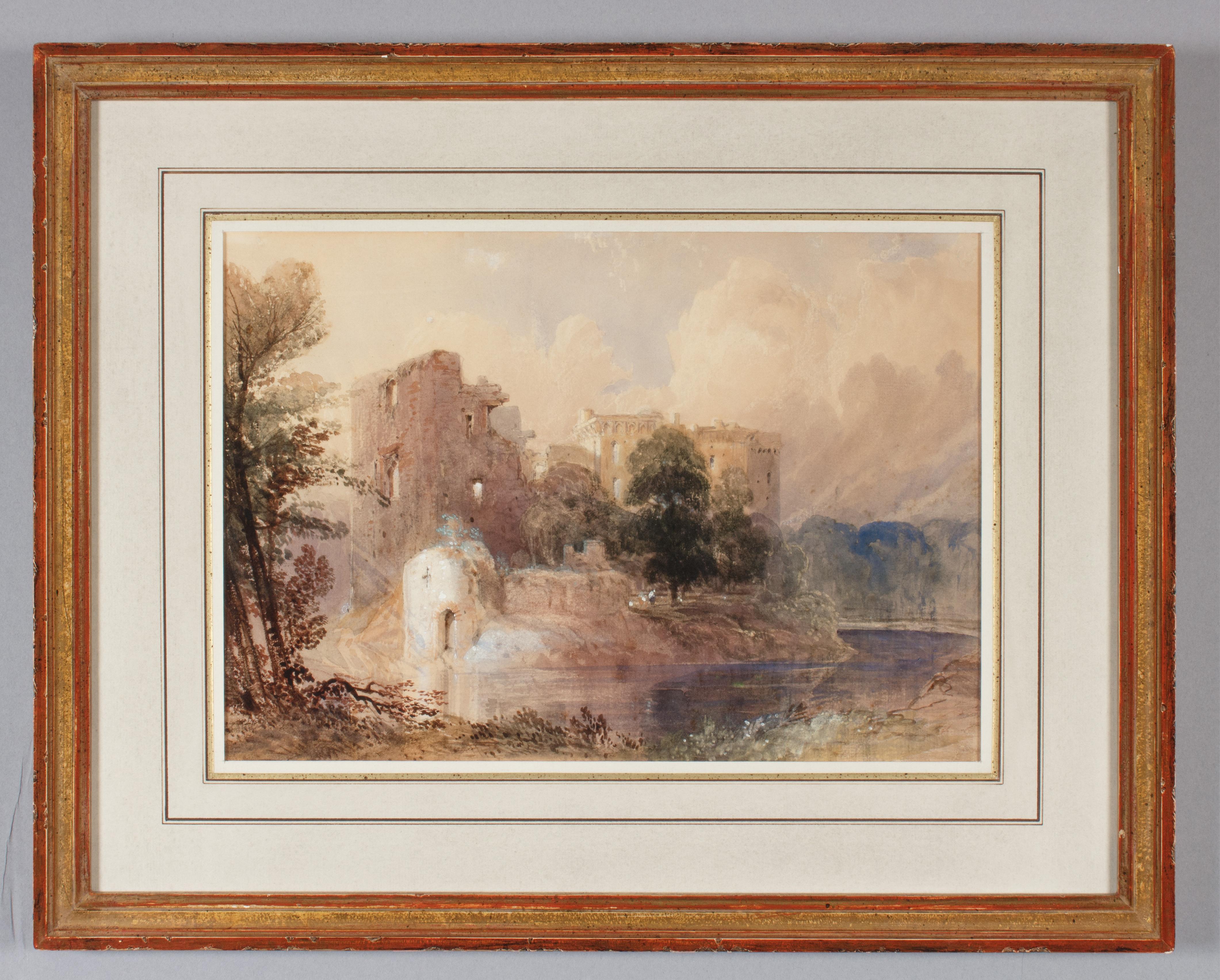 Vue du château de Raglan datant du XIXe siècle, réalisée par l'artiste English David Hall Mckewan.