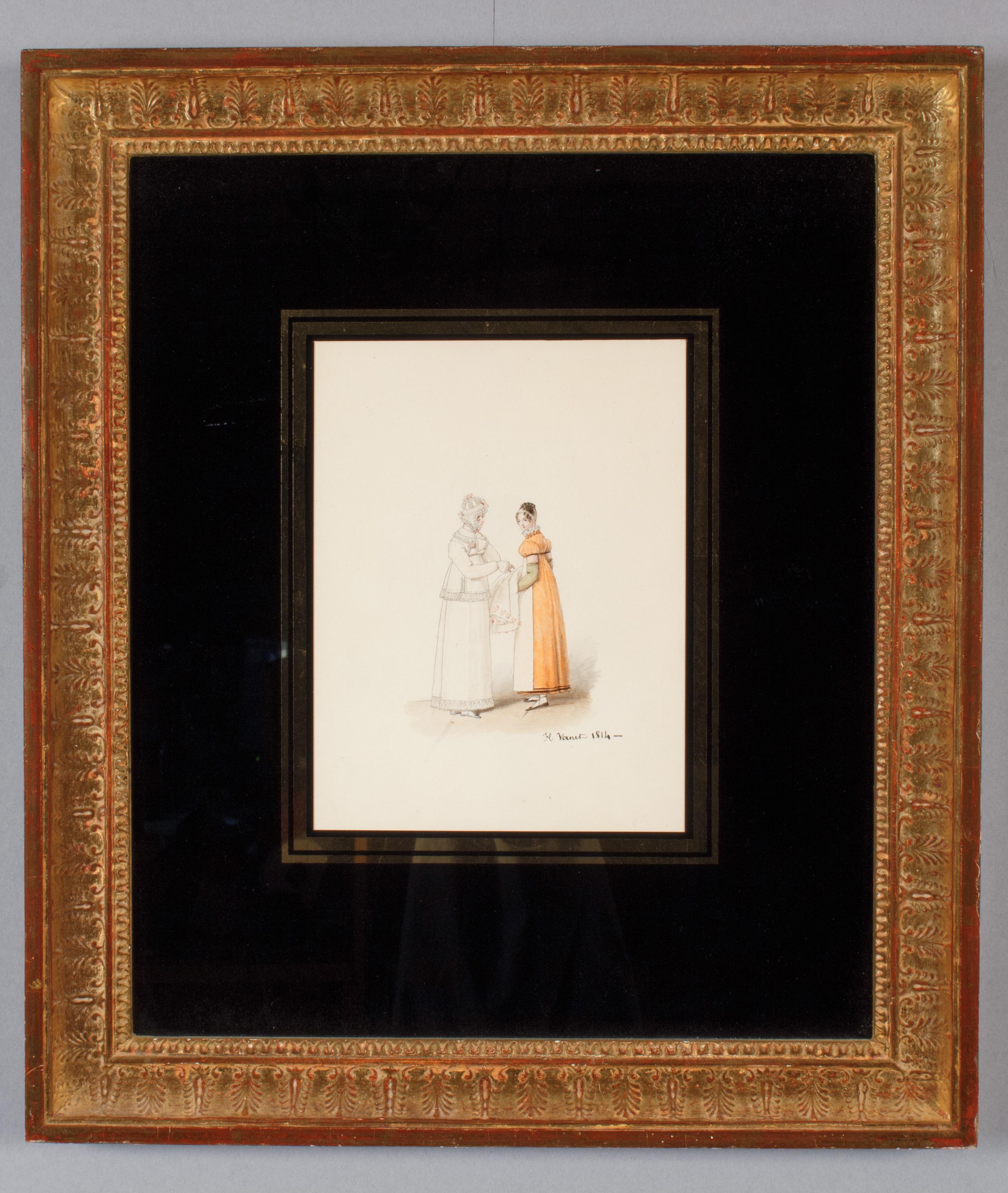 French Fashion: Lady and her Maid, a Drawing by Horace Vernet, 1814 - Art by Émile Jean-Horace Vernet 