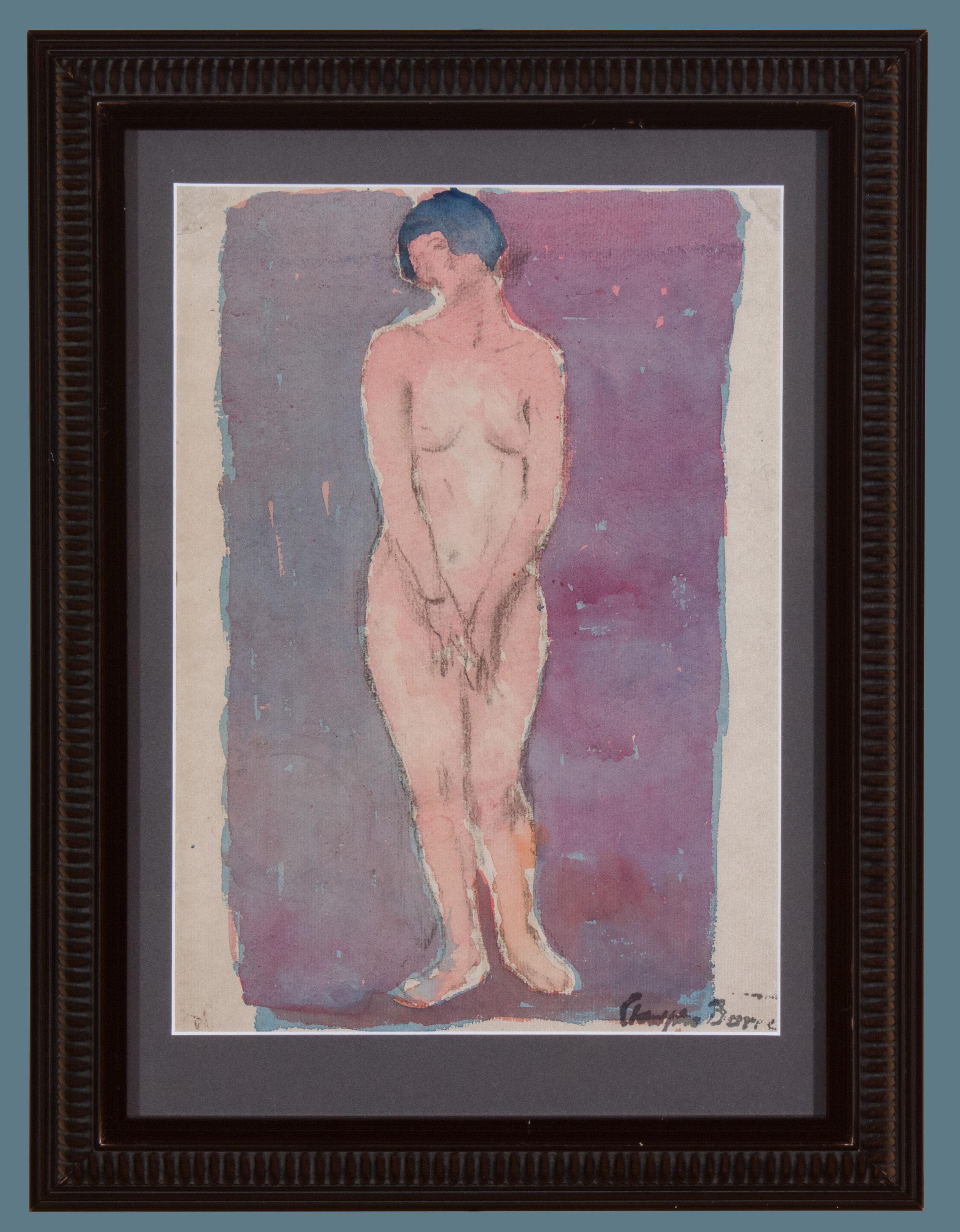ADOLPHE BORIE
(American, 1877-1934)
Standing Female Nude
Wash & charcoal on gray laid paper, 12 x 9 inches
Framed: 16 x 13 inches
Estate stamp lower right

Born in Philadelphia, Adolphe Borie was able to study at the Pennsylvania Academy of the Fine