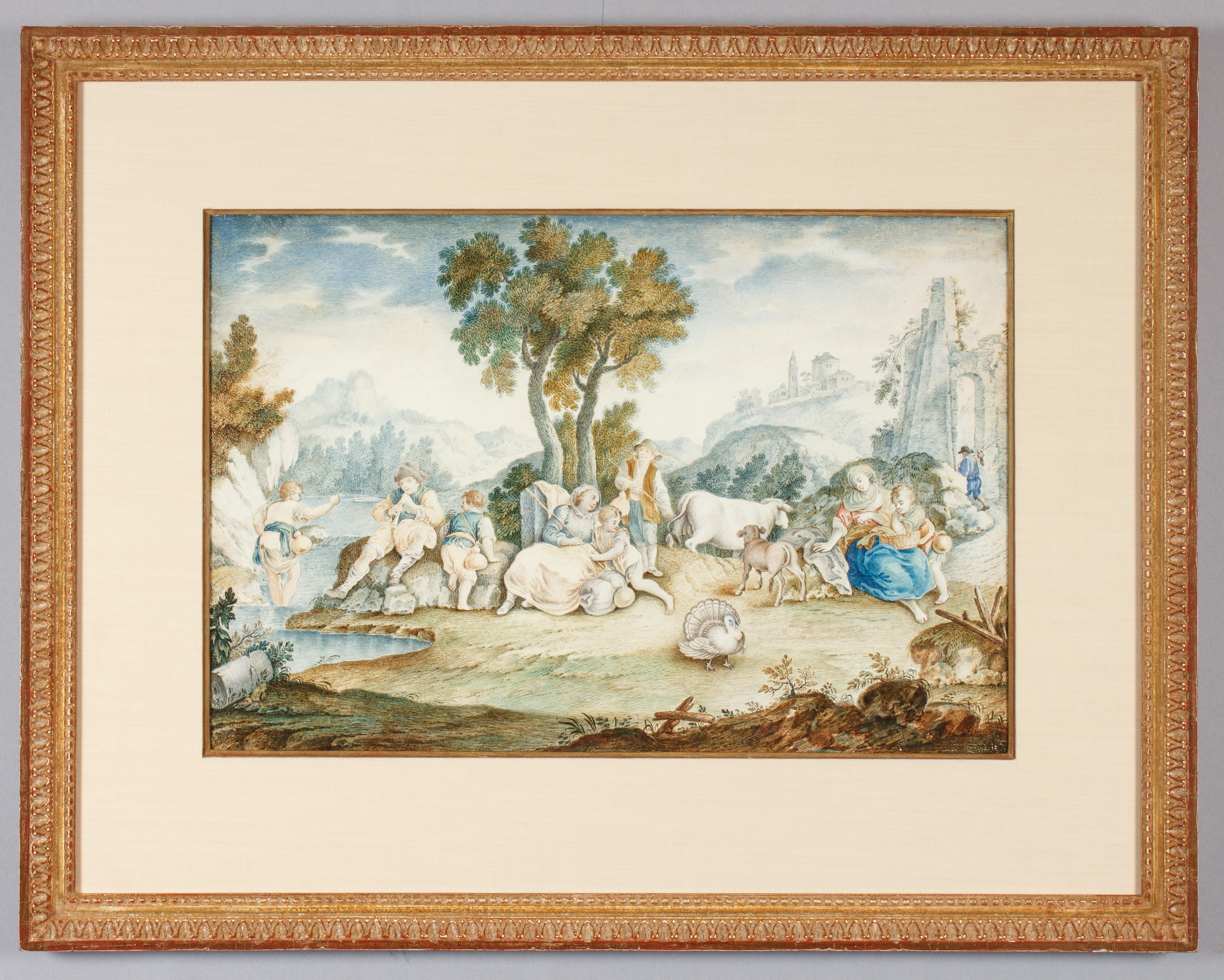 European Pastoral Scene on Vellum. Probably Eighteenth Century