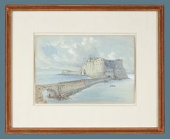 Watercolor featuring Castel dell'Ovo, Naples, 1851 by English Artist Howman