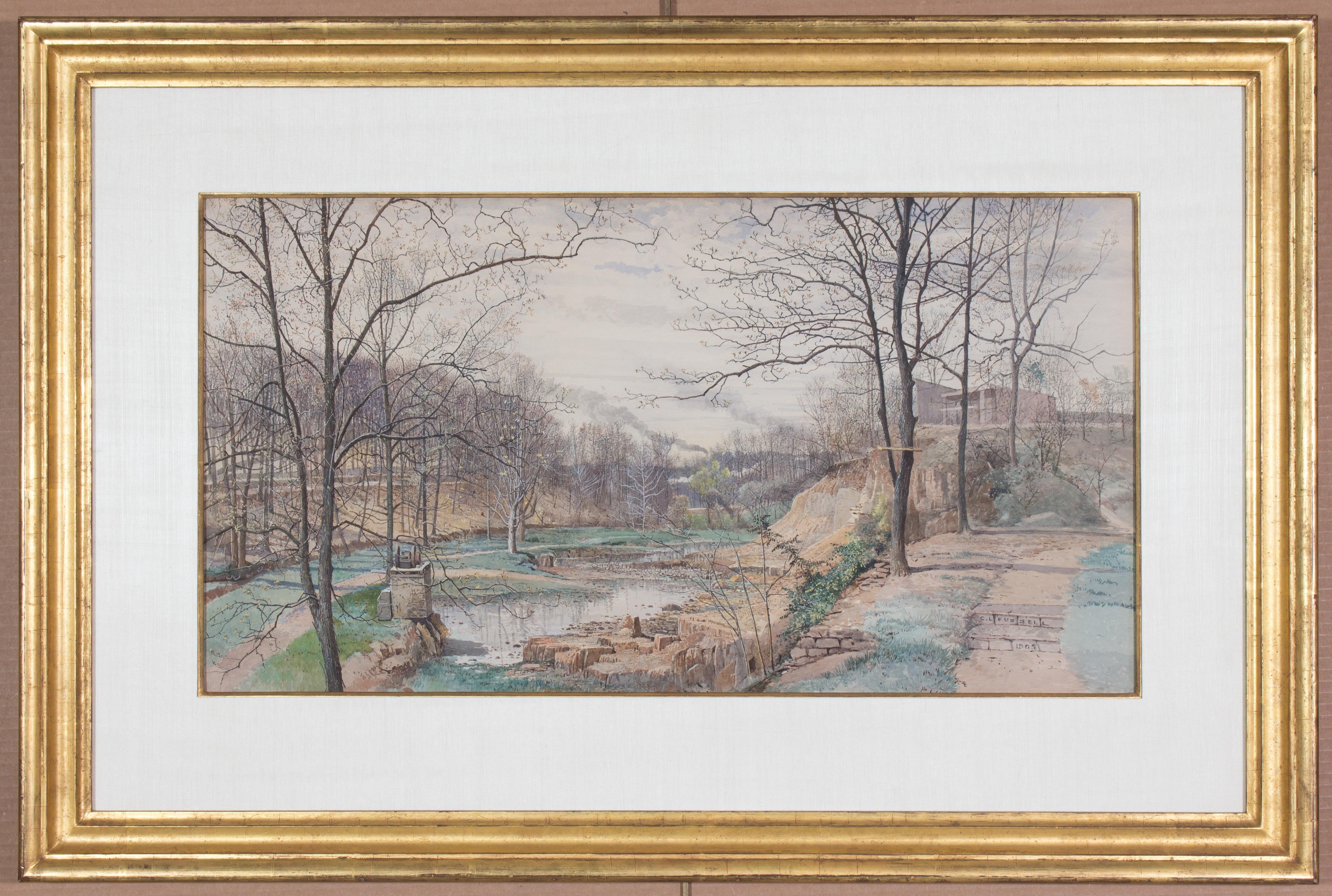 Landscape Art Charles Lewis Fussell - Aquarelle vue de Gayley Street, média Pennsylvanie, 1905