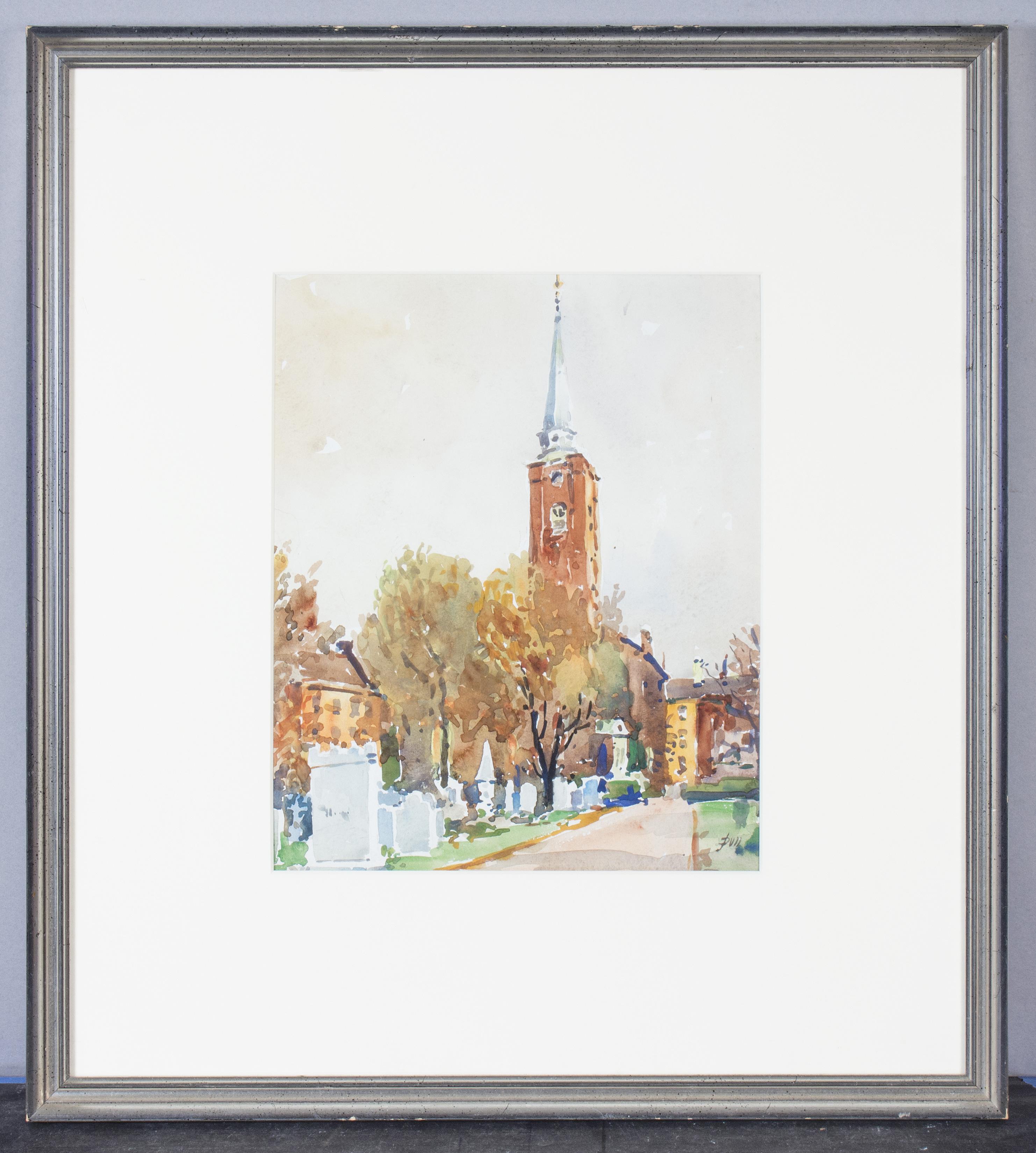 John Dull Landscape Art - Watercolor View of Saint Peter’s Church, Philadelphia Pennsylvania