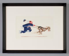 Humorvolle Illustration eines Mannes, der seinen Hund geht, von Maurice Freed