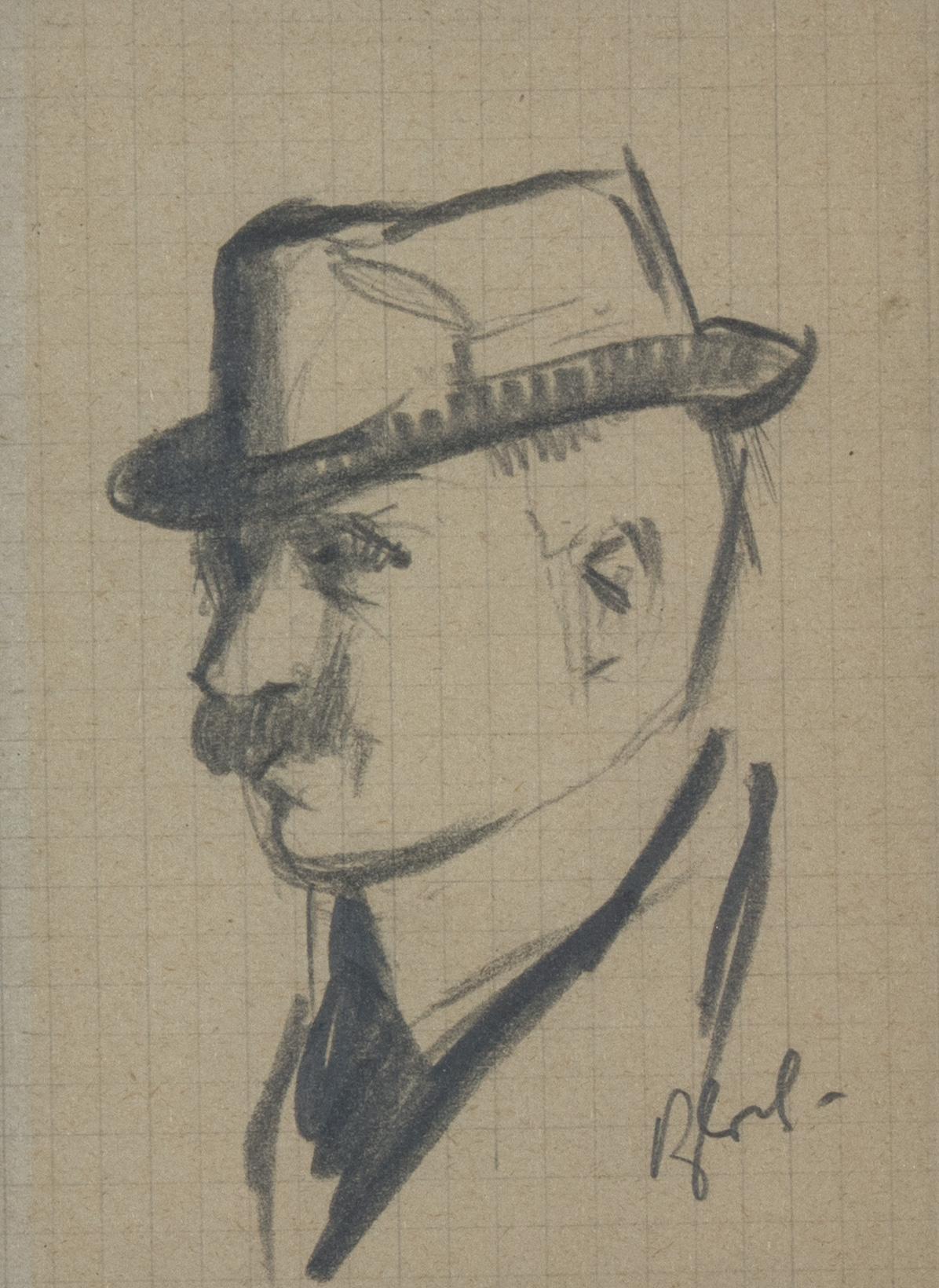 Skizze eines Mannes mit Senf und Hut aus Philadelphia des Künstlers Julius Bloch im Angebot 1