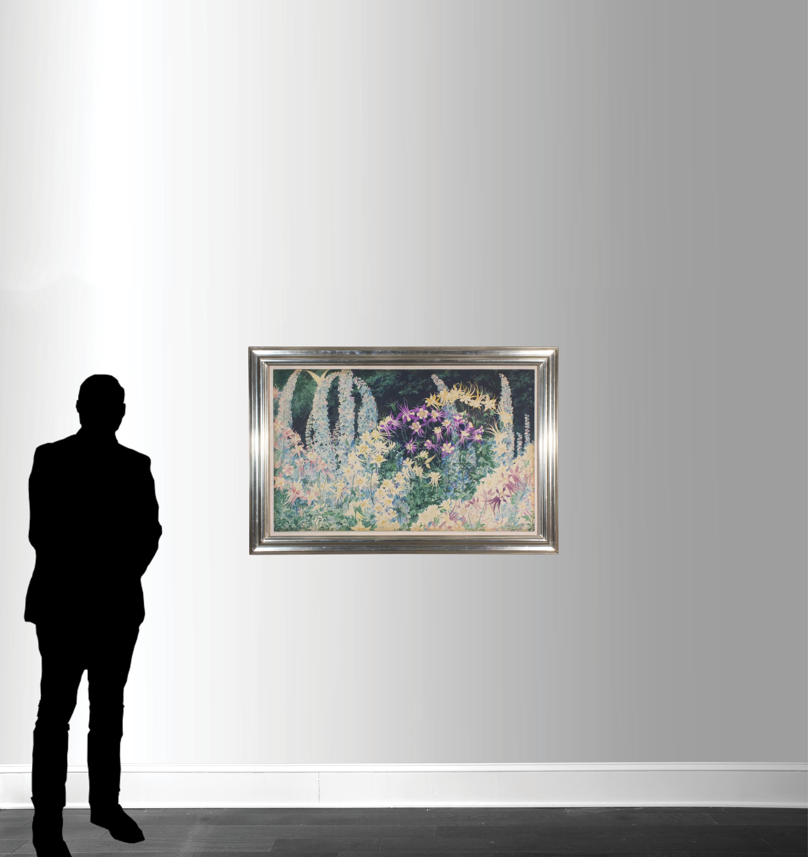 Blumen: Aquilegia und Delphinium – amerikanisches impressionistisches Aquarell auf Papier im Angebot 2