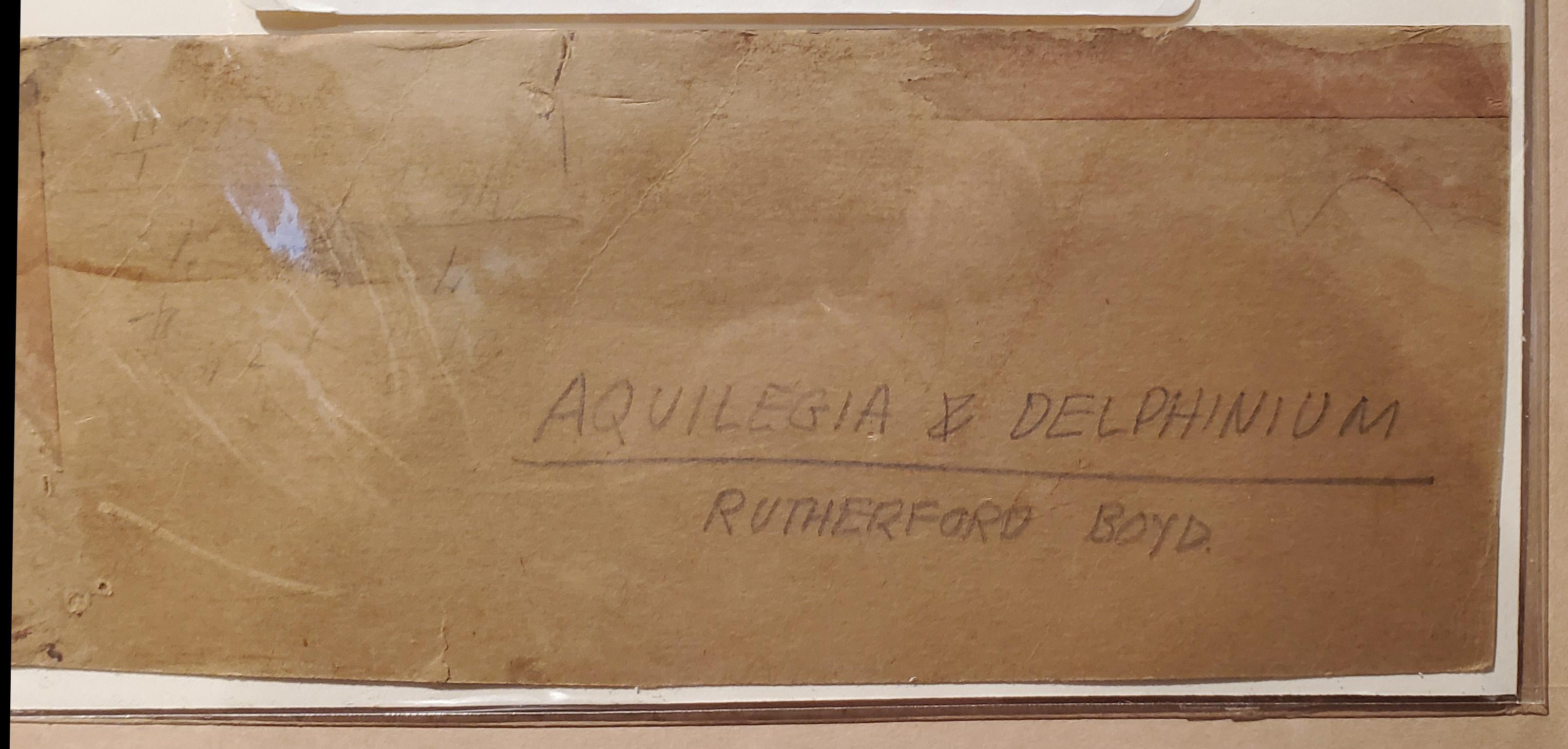 Blumen: Aquilegia und Delphinium – amerikanisches impressionistisches Aquarell auf Papier im Angebot 1