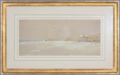 Antique Watercolor of Atlantic City Beach with Lucy the Elephant By E.D. Lewis
