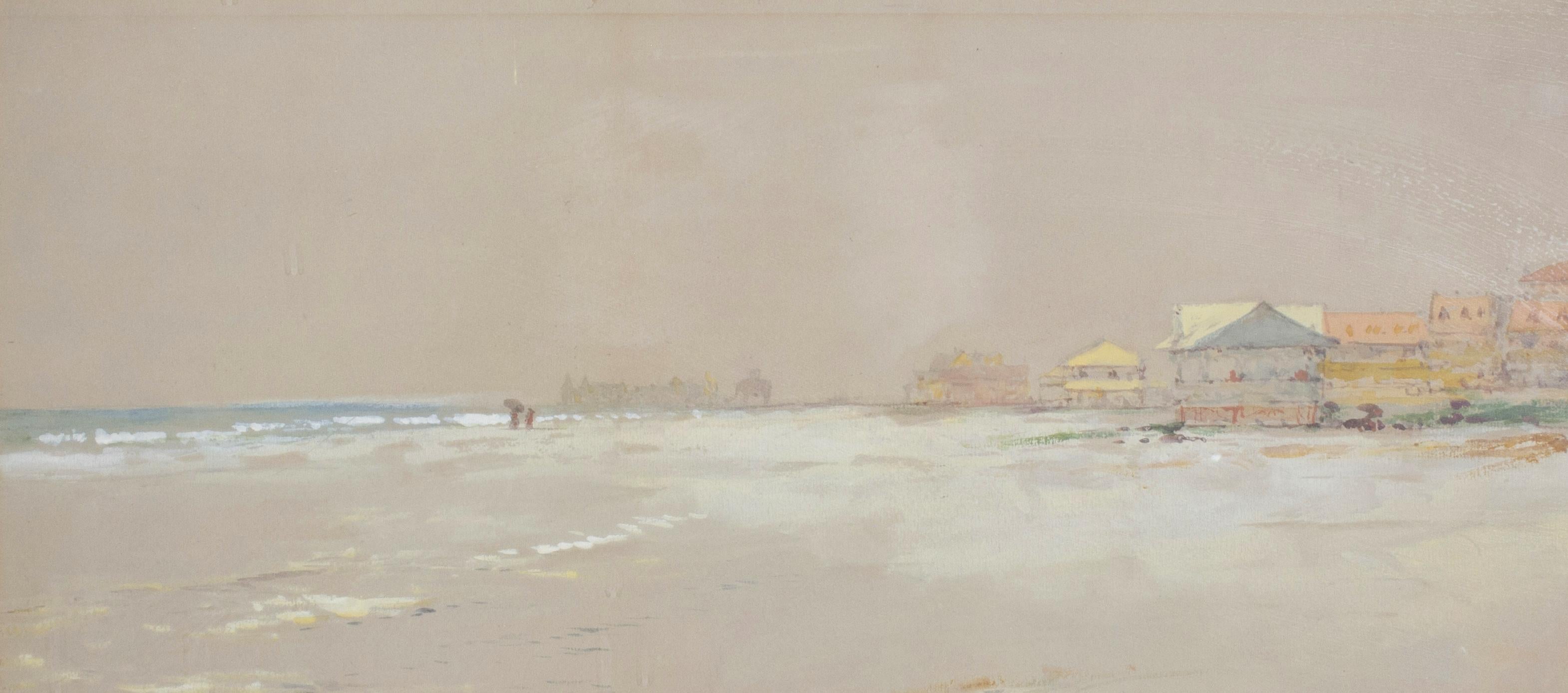 Watercolor of Atlantic City Beach with Lucy the Elephant By E.D. Lewis - Art by Edmund Darch Lewis