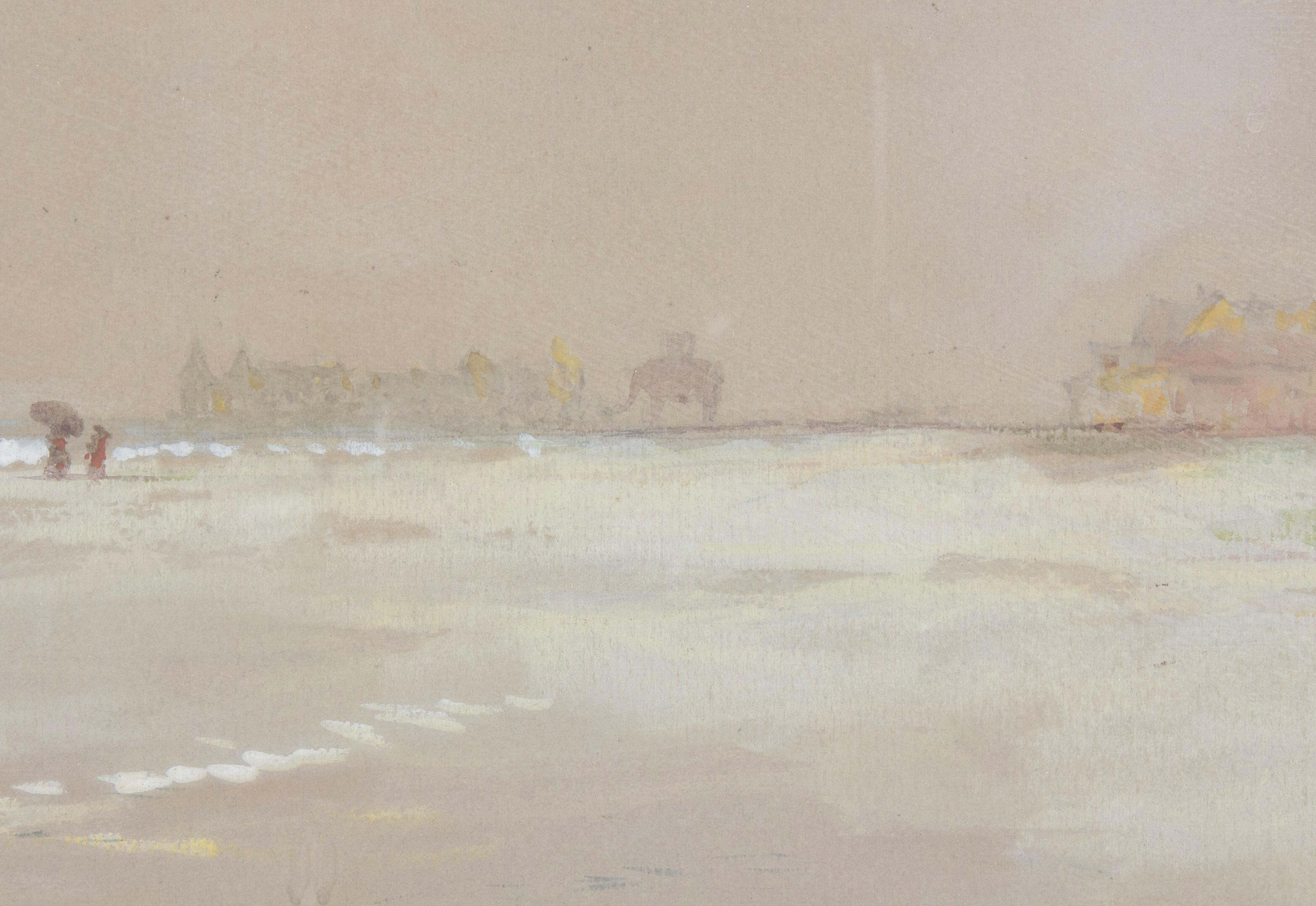 Watercolor of Atlantic City Beach with Lucy the Elephant By E.D. Lewis - Realist Art by Edmund Darch Lewis