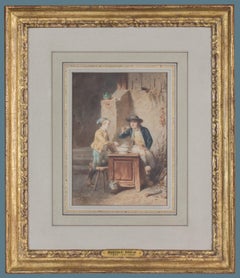 Assaggiando la zuppa: un'opera su carta dell'artista britannico del XIX secolo Gustav David