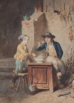 Tasting the Soup: ein Werk auf Papier des britischen Künstlers Gustav David aus dem 19. Jahrhundert
