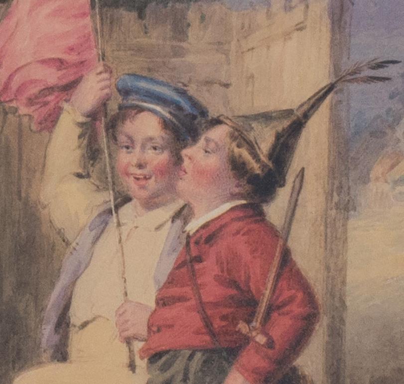 Children Marching: a 19th century watercolor by English artist Robert Farrier 2